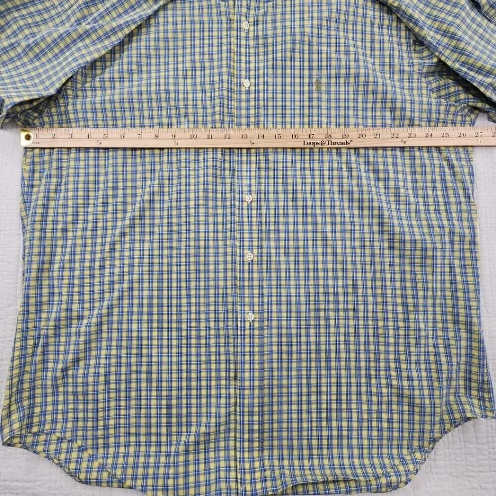 Ralph‎ Lauren Blake Shirt Men's L Yellow Blue Check 100% Cotton EUC Classic LS